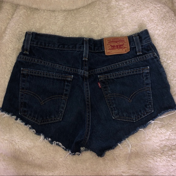 Levi’s dark wash frayed high waisted shorts - Picture 2 of 2
